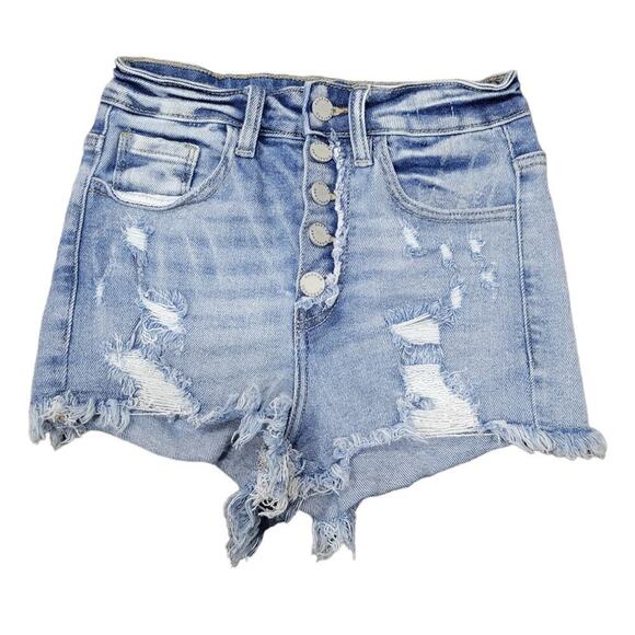 Kancan Signature Ultra‎ High Rise Cut Off Distressed Denim Shorts Size 24 - Picture 1 of 6